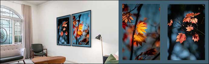 2 vertical framed images on wall as button